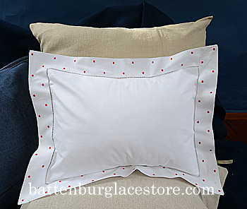 Pillow Sham.Swiss Polka Dots.True Red color dots.12x16 pillow